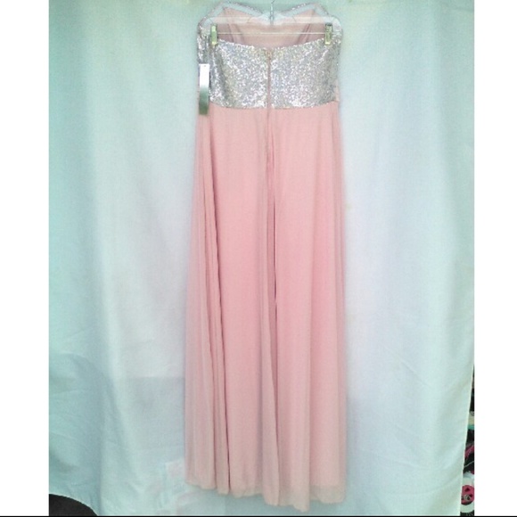 Formal Strapless Pink Sequin Full length Chiffon Gown Dress My Michelle Flowy - Picture 2 of 8